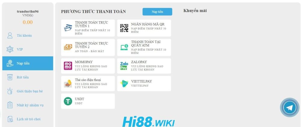 Giao dịch nạp - rút tiền tại Hi88 như thế nào?