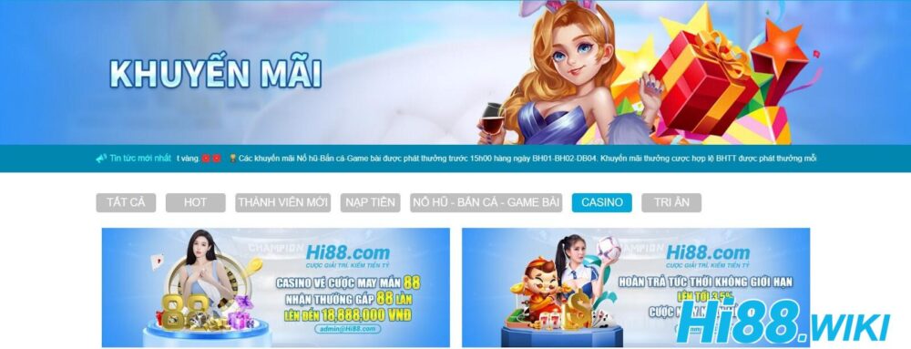 Khuyến mãi Casino dành cho anh em tham gia cá cược Casino mỗi ngày tại Hi88