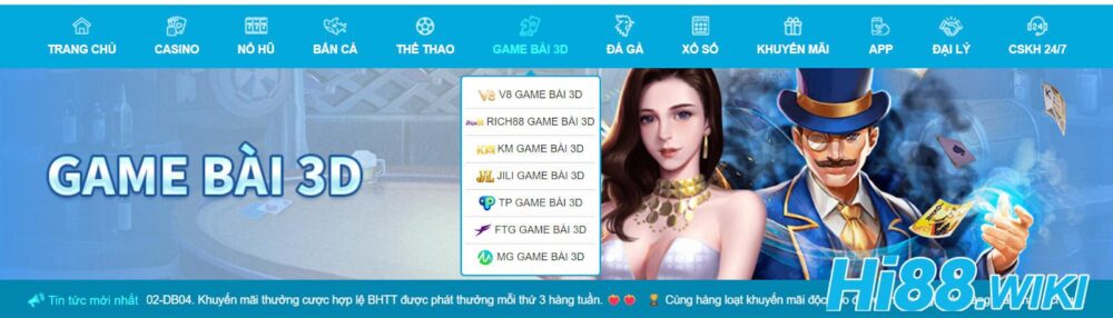 Các sảnh Game bài tại Hi88