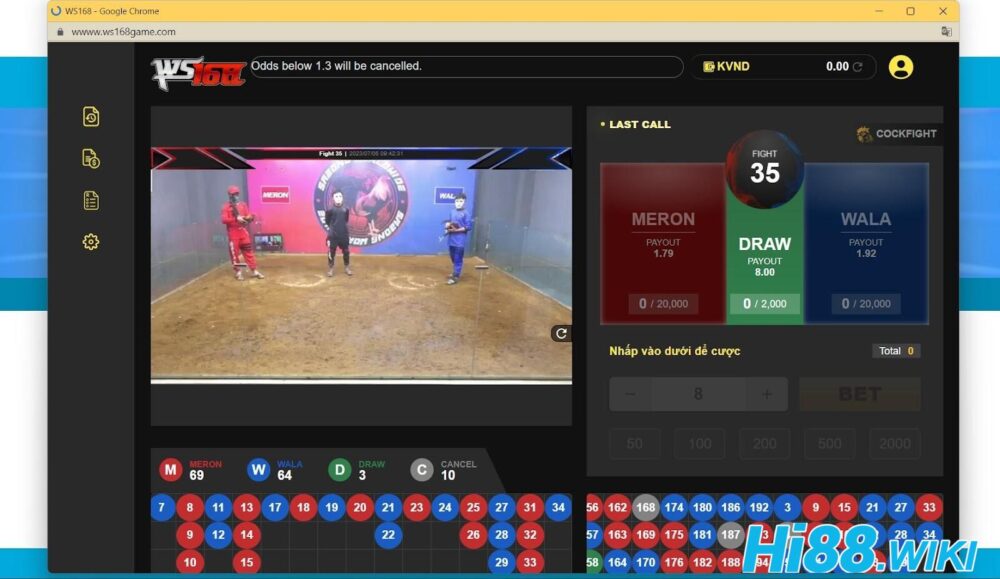 Hiện nay nhà cái Hi88 đang triển khai duy nhất một sảnh cược Đá gà đó là WS168