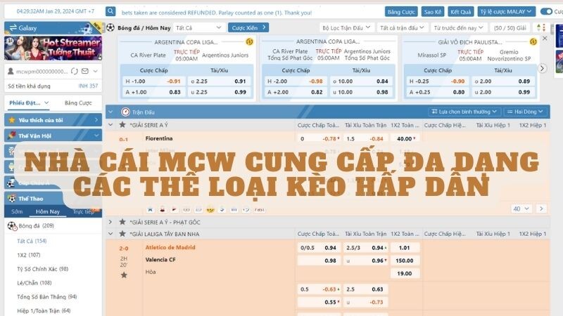 Nhà cái mcw cung cấp đa dạng các thể loại kèo hấp dẫn