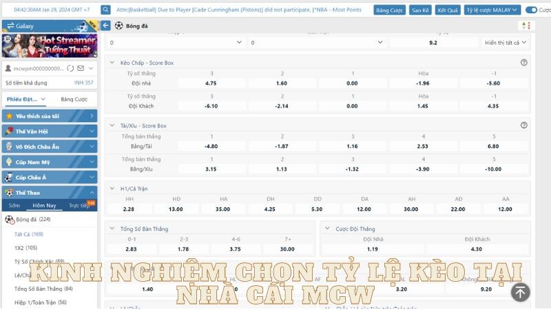 Kinh nghiệm chọn tỷ lệ kèo tại nhà cái mcw